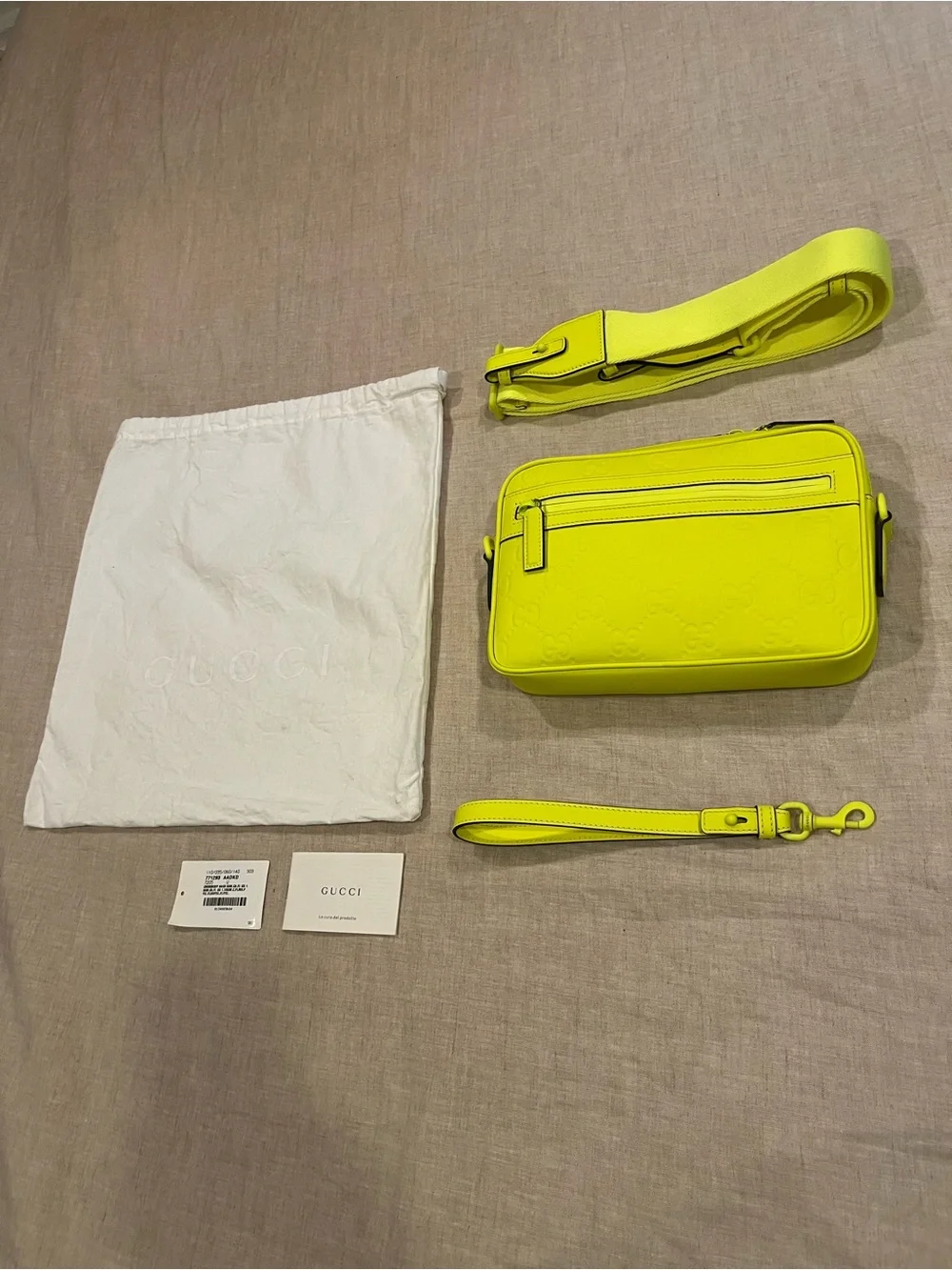 Gucci $2600 GG Monogram Embossed Waterproof Leather Crossbody Camera Bag